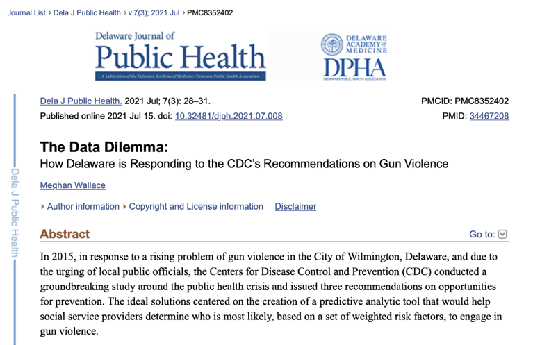 CDC’s recommendation on Gun Violence – Delaware Journal of Public Health